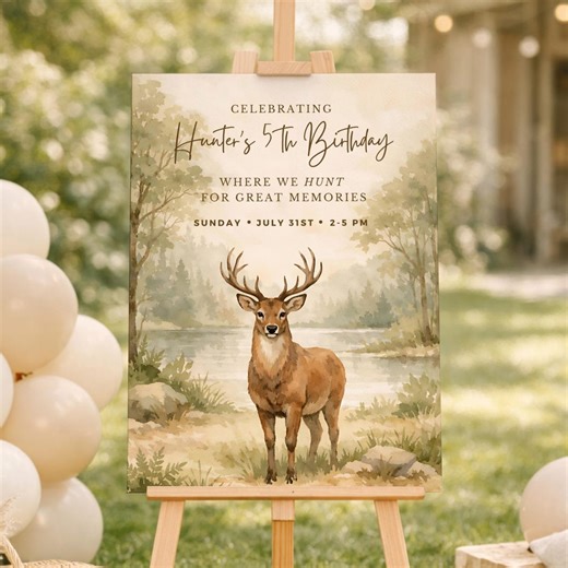 Deer Hunting Welcome Sign Template, Rustic Wildlife Bday Decorations, Hunt Party Editable Entryway Board, Outdoor Woodland Event Poster CO22 - Etsy