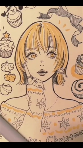 甘い妄想スケッチ🍰クリスマスのミリペンお絵描き🎄 #drawing #かきかた #art #イラスト #sketch #アナログイラストメイキング