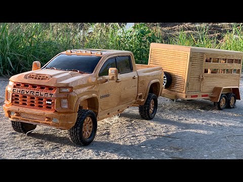 Wood Carving - Chevrolet Silverado uniqueness with ability to tow large container - Woodworking Art