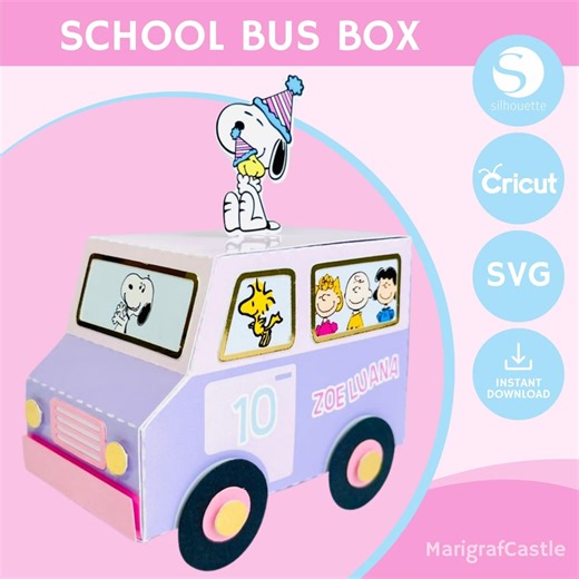 Snoopy School Bus Box Cutting Template: SVG, PDF, Studio Files (digital Download) - Etsy