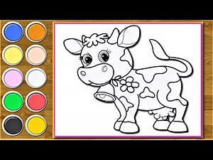 Cute Cow Drawing and Coloring for Kids - Learn Colors