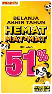 Belanja akhir tahun makin seru bareng MR.DIY! Karena cuman di sini, kamu bisa belanja hemat-mat-mat hingga 51% untuk berbagai produk pilihan! Yuk, langsung aja ke toko MR.DIY terdekat!🎉 | MR DIY