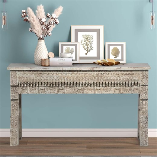 Hand Carved Solid Mango Wood Console Table 59" | Distressed Light Green Farmhouse Entryway Furniture | Rustic Living Room Sofa Desk - Etsy