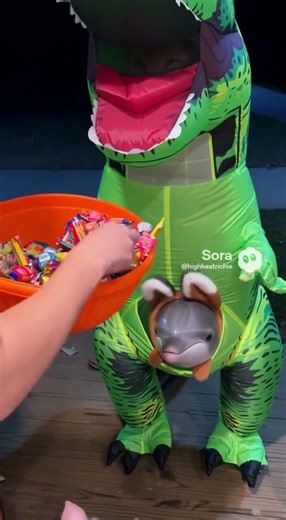 Kangaroo and dolphin dressed at a dinosaur for Halloween Sora 2 Ai