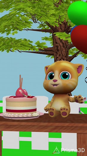 Ginger’s Birthday Cake (Ginger ate the strawberry!) #talkingtom #talkingginger #prisma3d #cake #birthday