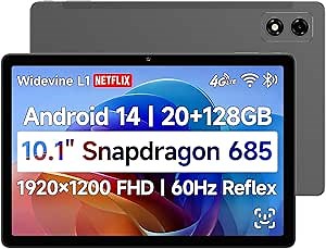 10.1 inch Snapdragon 685 Android 14 Tablet, FHD IPS 1920x1200 Resolution 60Hz Reflex Bpad 10 Pro with Widevine L1, 20GB+128GB(1TB TF), 5MP+5MP Camera, 4G LTE+2.4G/5G WiFi+BT5.0+GPS, 6500mAh