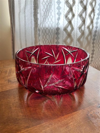 Vintage Ruby Red Cut to Clear Crystal Bowl | Bohemian Czech Glass | Starburst Cut Lead Crystal Dish - Etsy