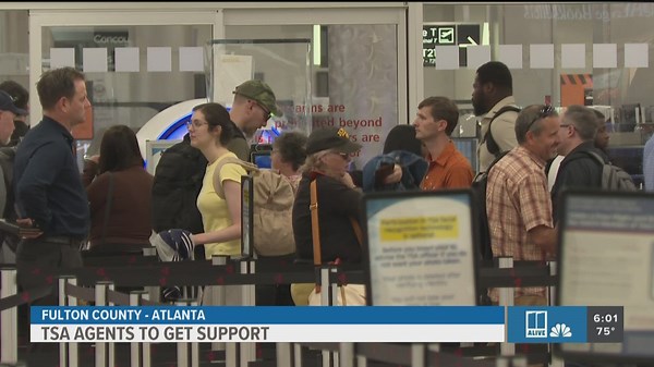 TSA agents at Atlanta airport to receive support as shutdown stalls paychecks