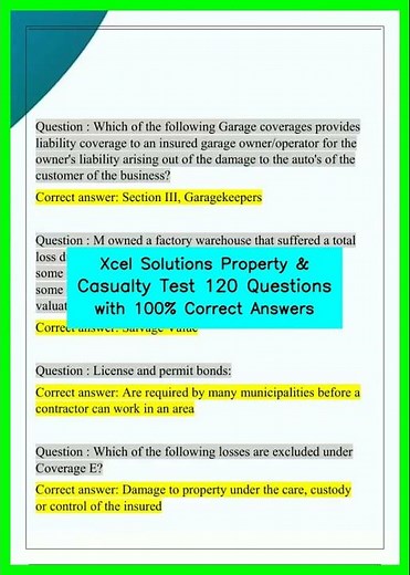 Xcel Solutions Property & Casualty Test 120 Questions with 100% Correct Answers video