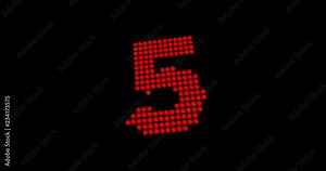 Countdown numbers 10 to 0 in seconds. Smoothly changing counter digits by pixels morphing. Glowing screen style animation.