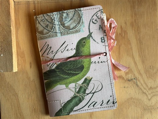 Handmade Journal With Cavallini/green Bird File Folder, Full of Unique Pages, Pockets, Journaling Cards, Ephemera for Your Creative Writing - Etsy