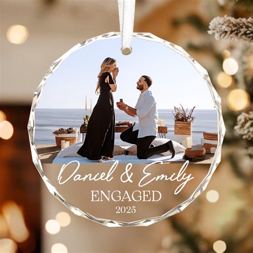 Personalized Engaged Ornament 2025: Couple Glass Photo Engagement Keepsake - Etsy