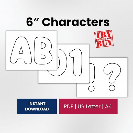 6-inch Printable Alphabet Templates: Letters, Numbers, Punctuation - Printable PDF for Classrooms, Teaching, and Crafts. - Etsy