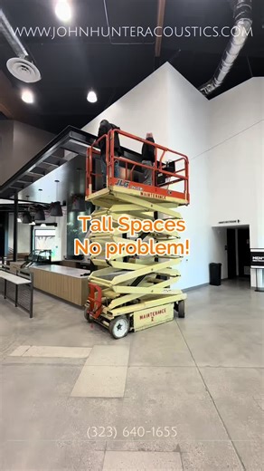 Tall Spaces No Problem! Operating the scissor lift at @scgchurch, raising it up to working height as we prepare to install acoustic panels on the upper wall inside the Community Center. Large spaces with high ceilings require proper access and careful execution. Getting to the correct height safely and accurately is a key part of ensuring panels are placed exactly where they need to be to control reflections and support a more balanced sound throughout the room. This project includes the install