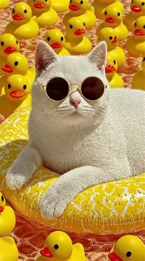 Cool Cat Chillin’ with Rubber Ducks 😎🐤 #cat #cartooncat