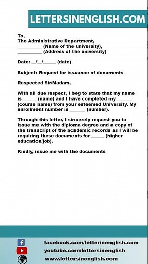 Request Letter for Diploma and Transcript of Records