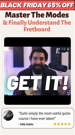 SALE! Get 65% Off Guitar Modes Navigator today! Guitar Modes Navigator isn't just another course on modes teaching you shapes and patterns. It’s the first ever step-by-step course that finally includes EVERYTHING you need to know, so you can fully understand how modes work, and how they relate to everything else on the guitar. 💯 There is no Modes lesson that exists—from YouTube videos, courses, books, DVDs, etc—that actually includes everything you need to know about Modes. Most lessons focus o