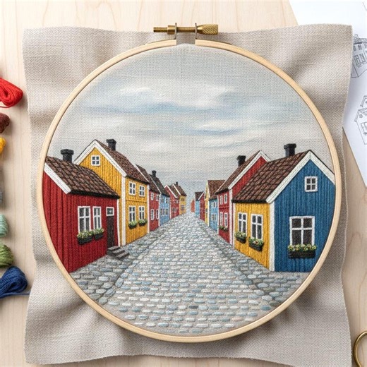Scandinavian Village Embroidery Pattern, Nordic Colorful Houses Hoop Art (digital Download) - Etsy