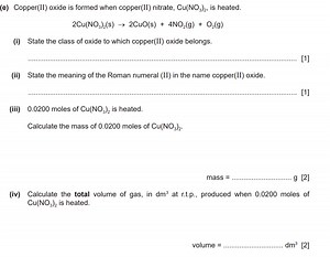 (e) Copper(II) oxide is formed when copper(II) nitrate, \mathrm... | Filo