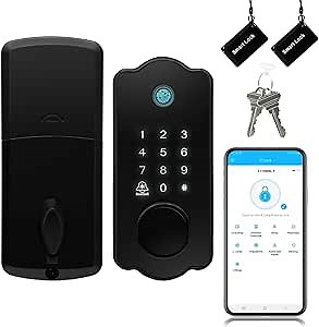 LETTON Smart Door Lock, Biometric Keyless Entry, Fingerprint Lock with Code, Digital Deadbolt for Home Front Door, Black