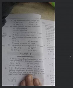 Find the dimensions of Planck's constant (h).... | Filo