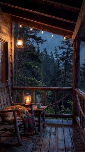 Rain on a Cabin Porch & Sleeping Dog (Loop this!)