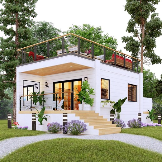 Modern Small House Plan With Roof Deck: 1 Bed, 1 Bath (PDF Download, 5x10m) - Etsy