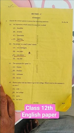 English Class 12th paper Ans key| English paper class 12th UP board exam 2026