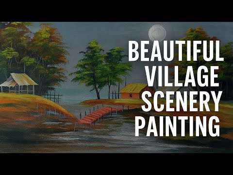 Beautiful Village Scenery Painting | Easy Acrylic Landscape Art Tutorial Step by Step