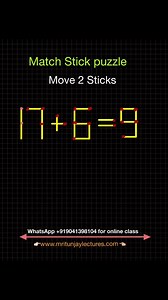 33K views · 55 reactions | Move Exactly two match sticks to make this correct Equation #matchsticks #puzzle #puzzlechallenge #puzzlemath #sticks #matchstickpuzzle #mritunjaylectures #puzzleaddict #puzzleaddiction | Mritunjay Lectures | Facebook