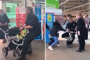 Moment Asda security guard and mum fight over pram 'used to shoplift'