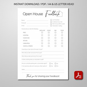 Printable Open House Feedback Form. Open Feedback Questionnaire. Realtor Tour Feedback Form. Real Estate Agent Open House Feedback - Etsy