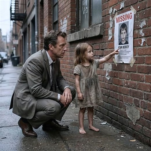 "Sir, that boy lives in my house!" The millionaire froze when the little girl pointed at his missing son’s photo...//...The wind howled through the cracked pavement of the forgotten Brooklyn neighborhood, carrying with it the scent of impending rain and old desperation. Henry, a once-powerful millionaire now reduced to a hollow shell of a man, smoothed the tape over the poster with trembling fingers. It was the hundredth flyer he had put up that day, and the thousandth time he had looked into th