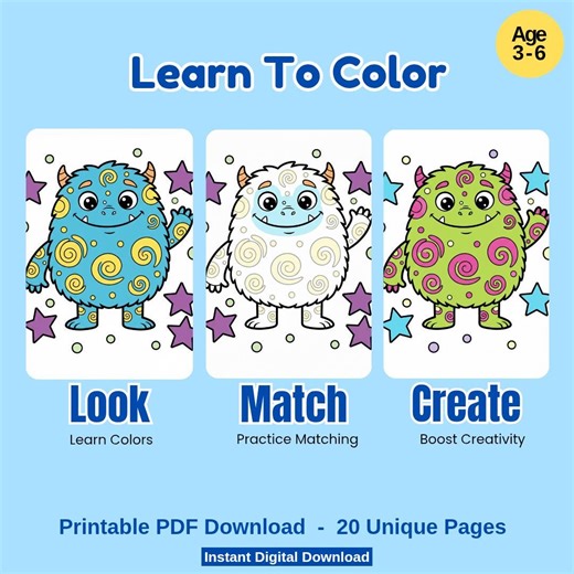 Coloring Activity Book for Kids – Learn, Match & Create (PDF Download, 20 Pages) - Etsy