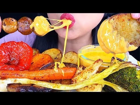 ASMR CHEESY ROASTED VEGGIE PLATTER (ASMR Eating No Talking) ASMR Phan