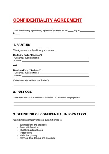 Confidentiality Agreement Template Editable DOC PDF - Etsy