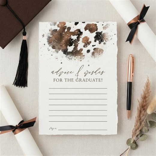 Cow Print Graduation Advice Card, Western Grad Party Template, Cowgirl Editable Game, Instant Download, Graduation Party Activity- Cp01 - Etsy