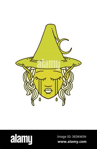 changing color animation of Retro Tattoo Style crying elf mage character face Stock Video Footage - Alamy