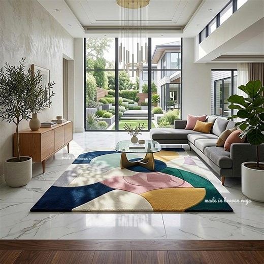 Modern Abstract Geometric Tufted Area Rug, Colorful Living Room Carpet - Etsy