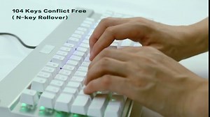 HUO JI E-Yooso Z-77 RGB Mechanical Gaming Keyboard, Programmable RGB Backlit, Blue Switches,Wrist Rest, 104 Keys Anti Ghosting, White