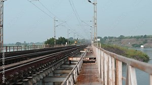 Beautiful view of Indian railway track in India. The train goes on rails. Traffic on the railway