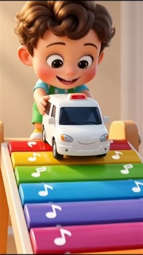 Rainbow Ramp Color Cars! Learn Colors with Toy Vehicles #shorts #cartoon #nurseryrhymes