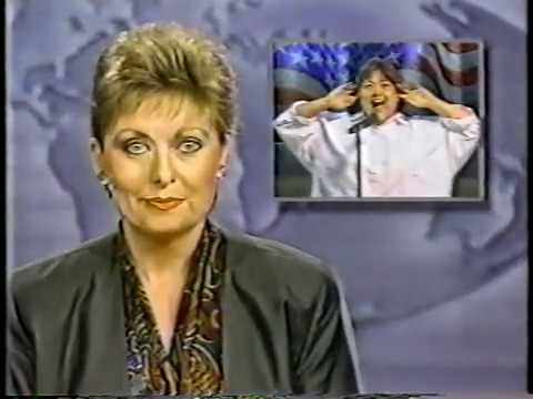 July 25, 1990 Roseanne Barr Arnold news coverage of singing the National Anthem very poorly