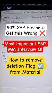 SAP Interview Question VIRAL 🔥 | How to Remove Deletion Flag from Material Master? 😮MM Interview Q !