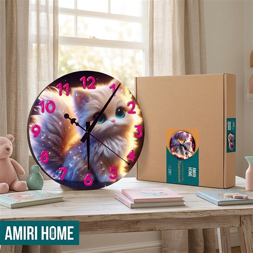 Cat Wall Clock Silent, Kitten Design, Nursery Art, Kids Room, Gift for Cat Lover – Amiri Home Decor - Etsy