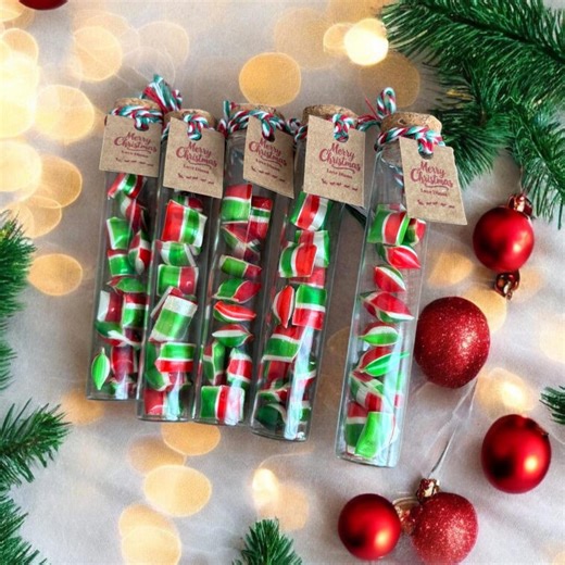 Christmas Candy Tube: Festive Hard Candy in Glass Vial - Holiday Favor - Etsy