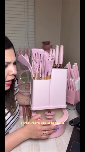 19-Piece Kitchen Knife Set with Heat-Resistant Silicone Cutlery & Wooden Handles - Includes Chef Knife, Non-Stick Compatible Tools, pots pans set Valentine's Day and More Cookware non stick pots and pans Kitchenware Nonstick Ladle Stylish White Pink