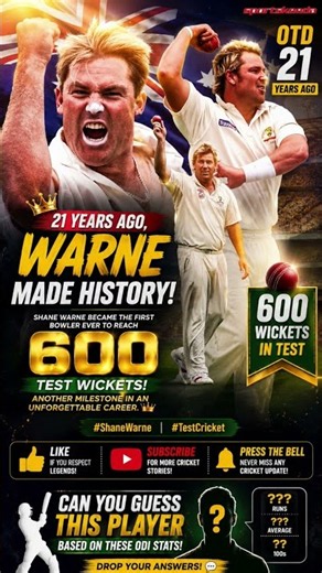 🧙‍♂️ 21 Years Ago, Shane Warne Created History! 600 Test Wickets 🏏👑