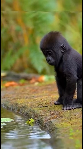 A little Gorilla look so serious with frog 🥰 #gorilla #gorillalove #orangutans #wildlife #reelsfypシ | US Mili