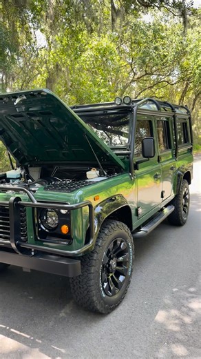 ECD Auto Design on Instagram: "Royal Cognac leather interior inside a Coniston Green Land Rover Defender 110 with an LS3 V8 #landrover #coniston #cognacleather #ls3swap #landroverdefender110"